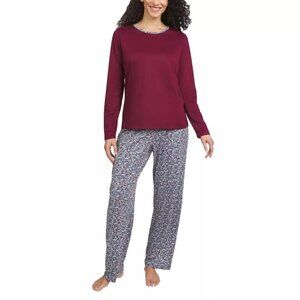 NWT Lands' End Women's 2 Piece Knit Pajama Set Red Floral Size XS $80 11HL220